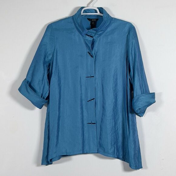 Ali Miles Tops - Ali Miles Tunic Top Womens Sz 2X Blue Wire Collar 3/4 Sleeves Button Front